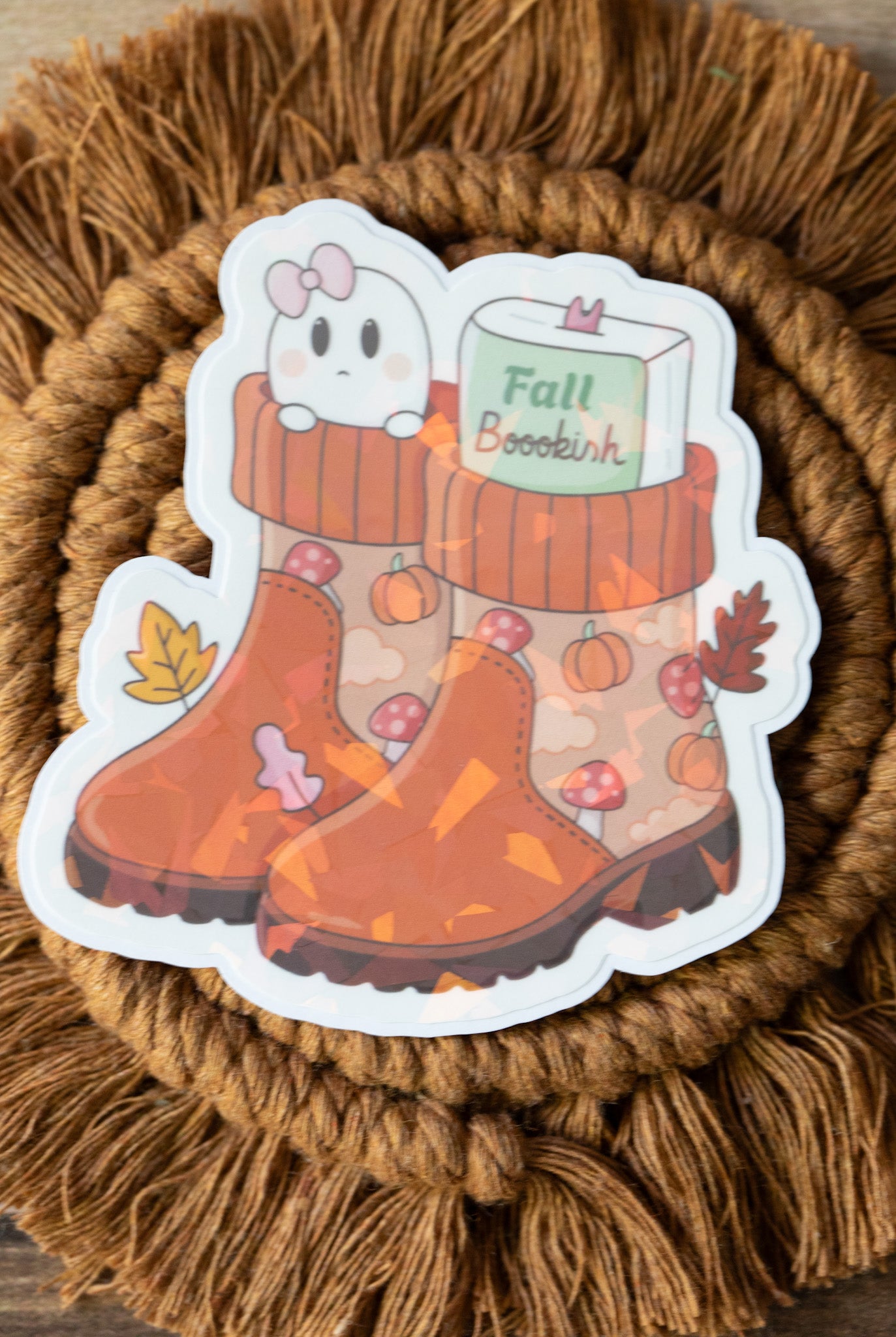 Fall Bookish Boots Holographic Sticker