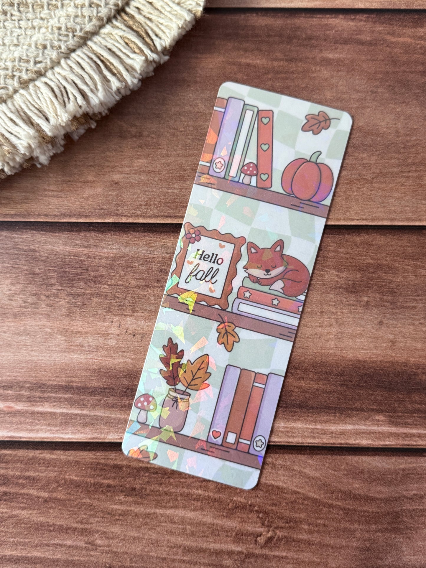 Cozy Fall Bookish Holographic Bookmark