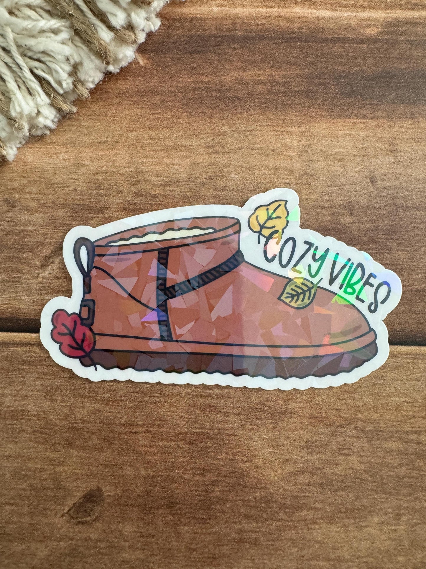 Cozy Vibes Mini Boot Holographic Sticker