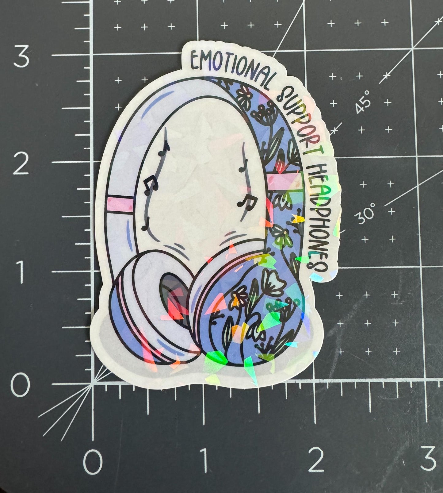 Emotional Support Headphones Holographic Sticker