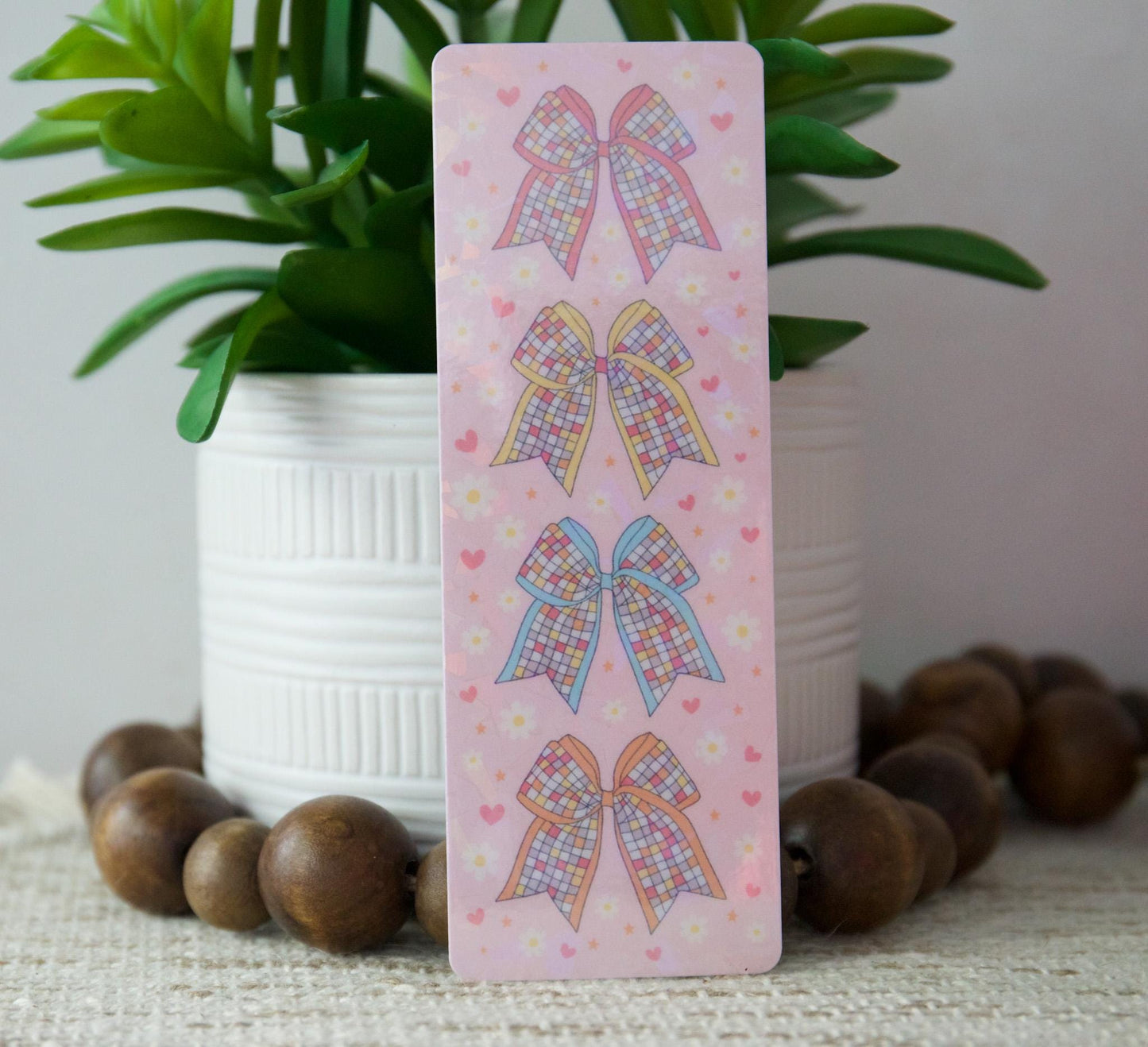 Disco Ball Bow Holographic Bookmark