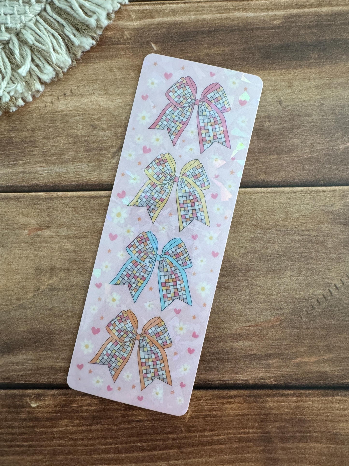 Disco Ball Bow Holographic Bookmark