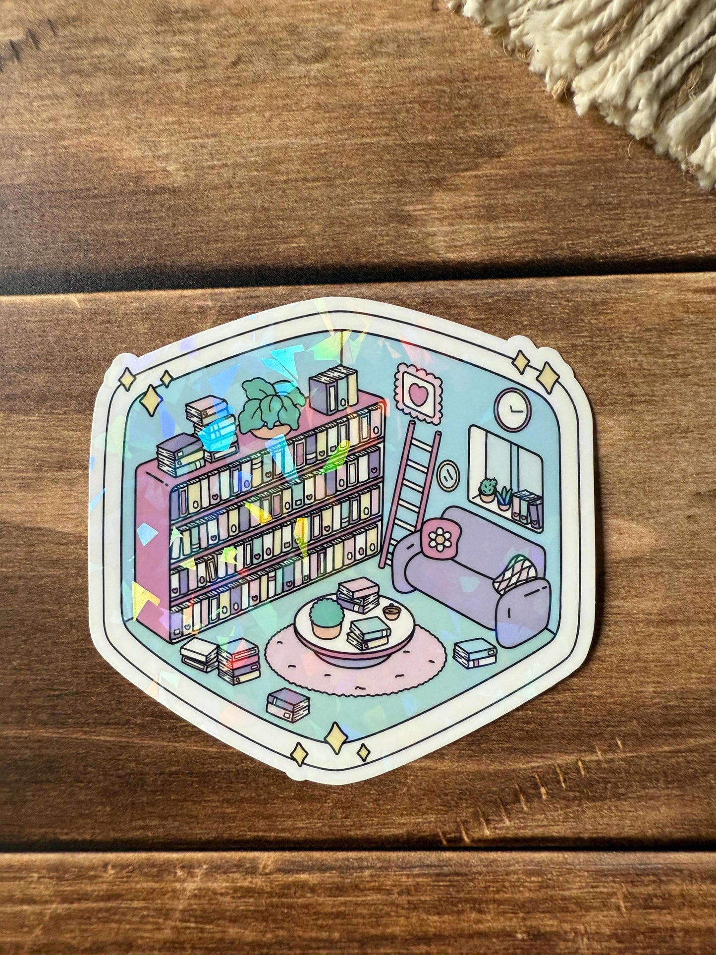 Cute Isometric Library Holographic Sticker