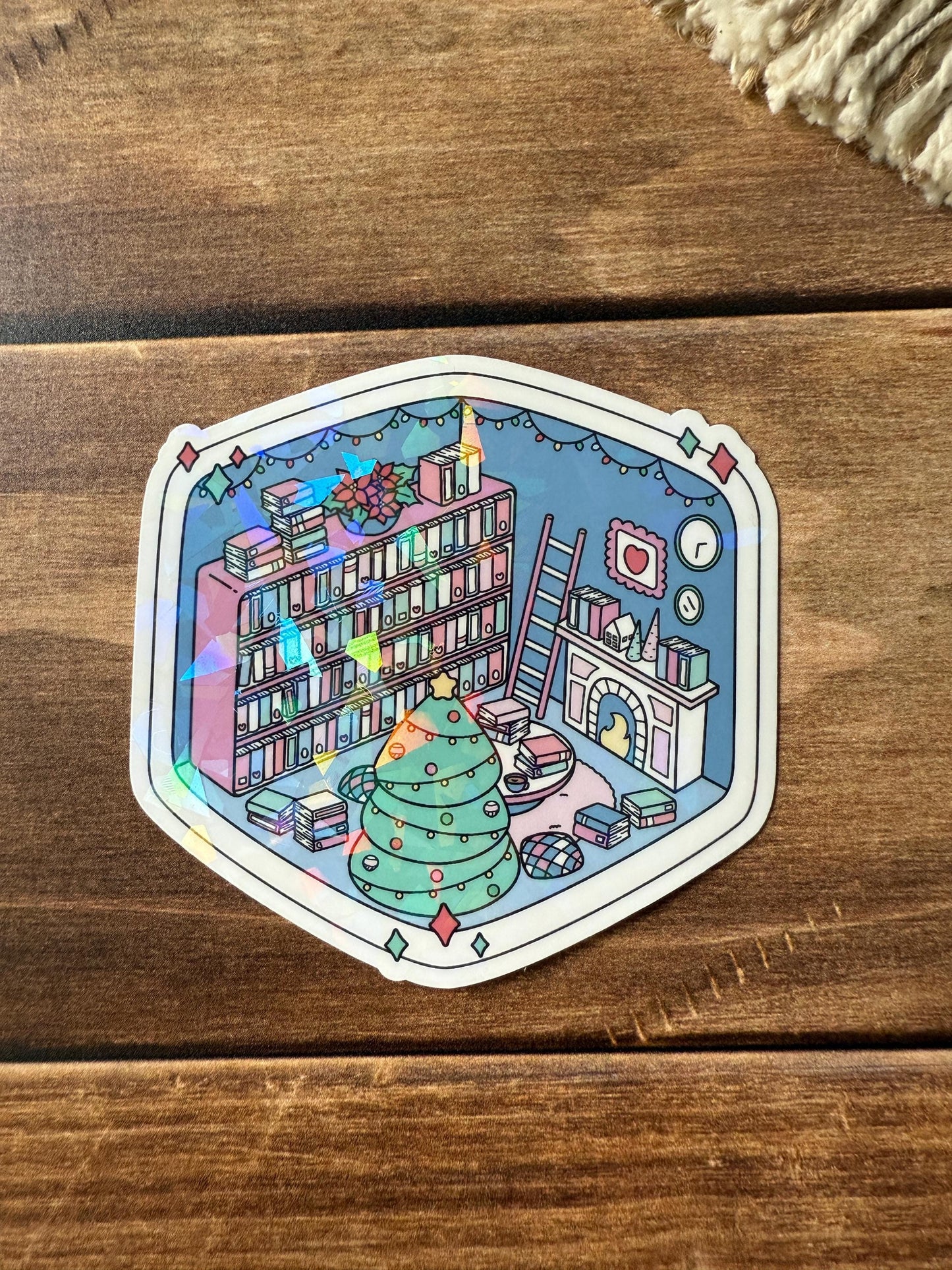 Christmas Isometric Library Holographic Sticker