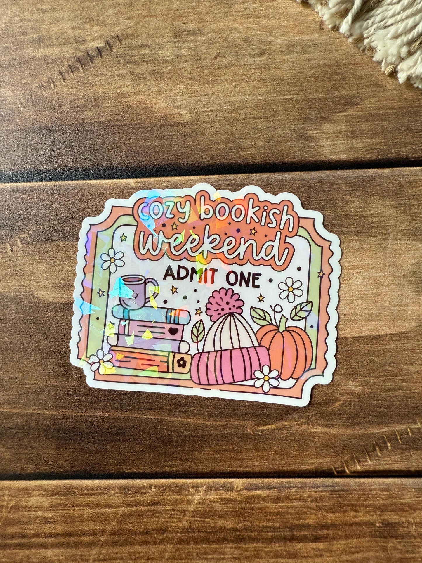 Cozy Bookish Weekend Holographic Sticker