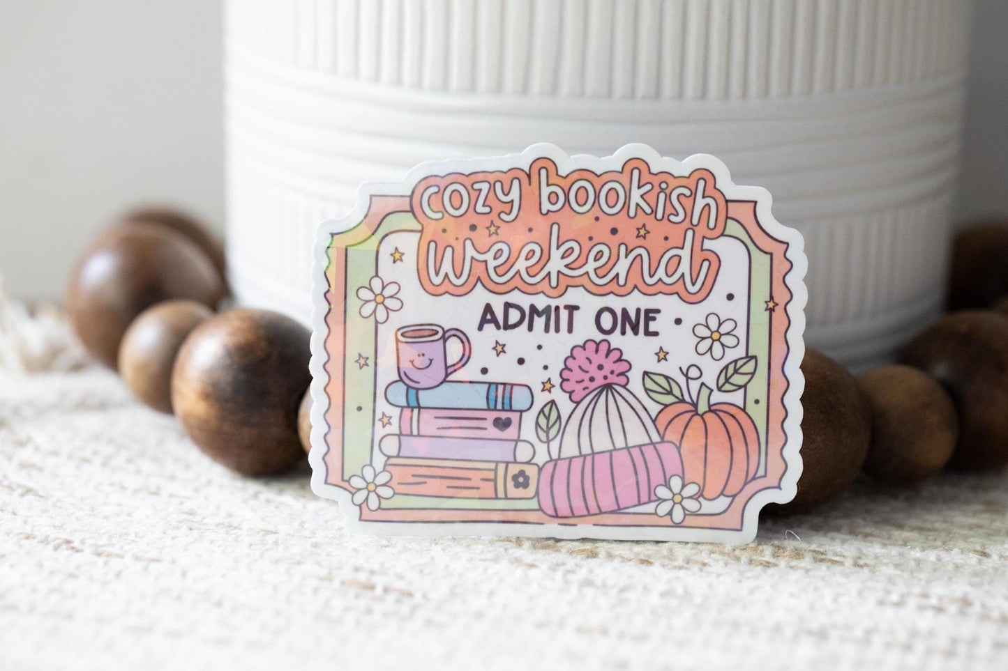 Cozy Bookish Weekend Holographic Sticker