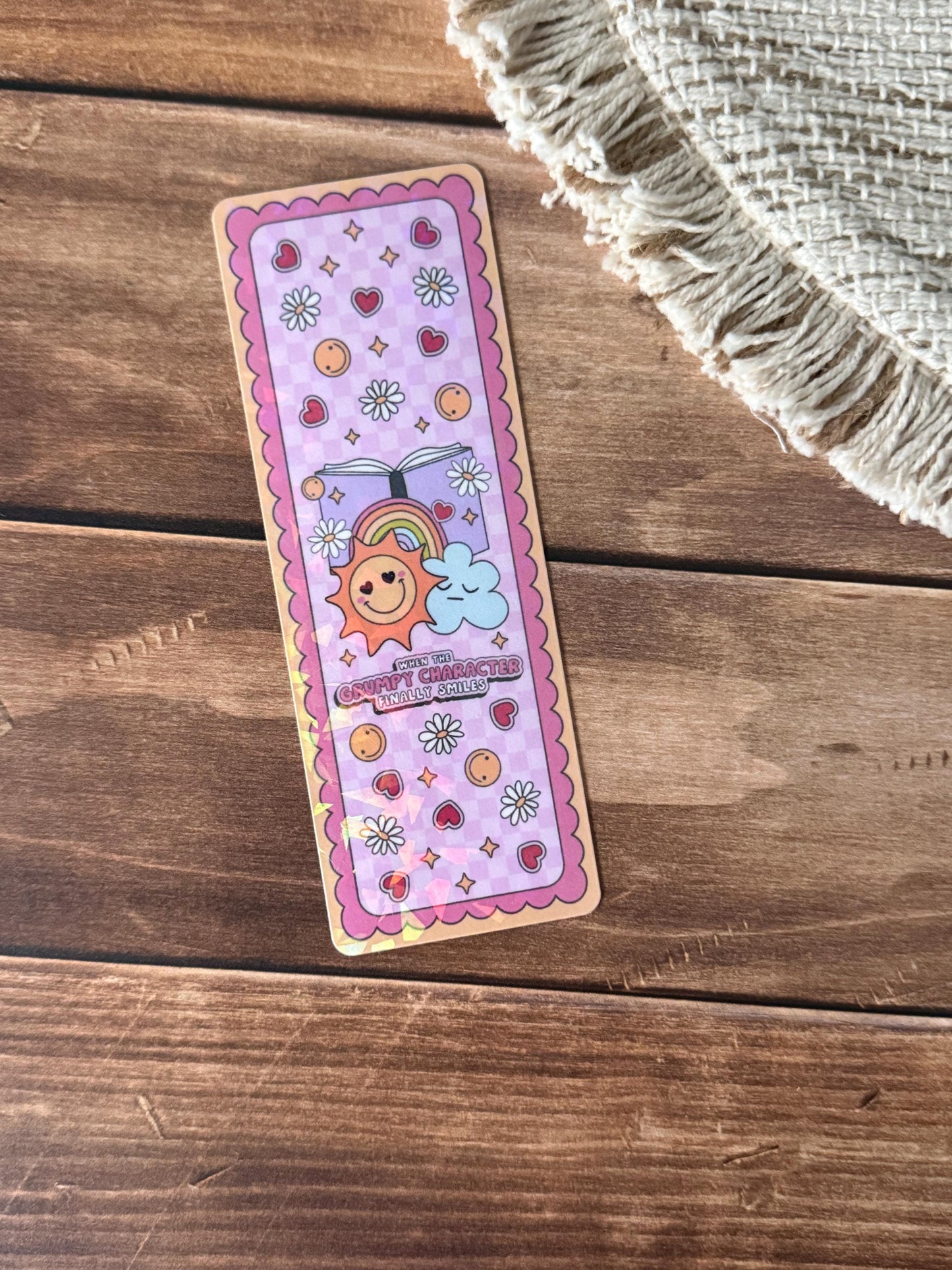 Grumpy Character Finally Smiles Holographic Bookmark