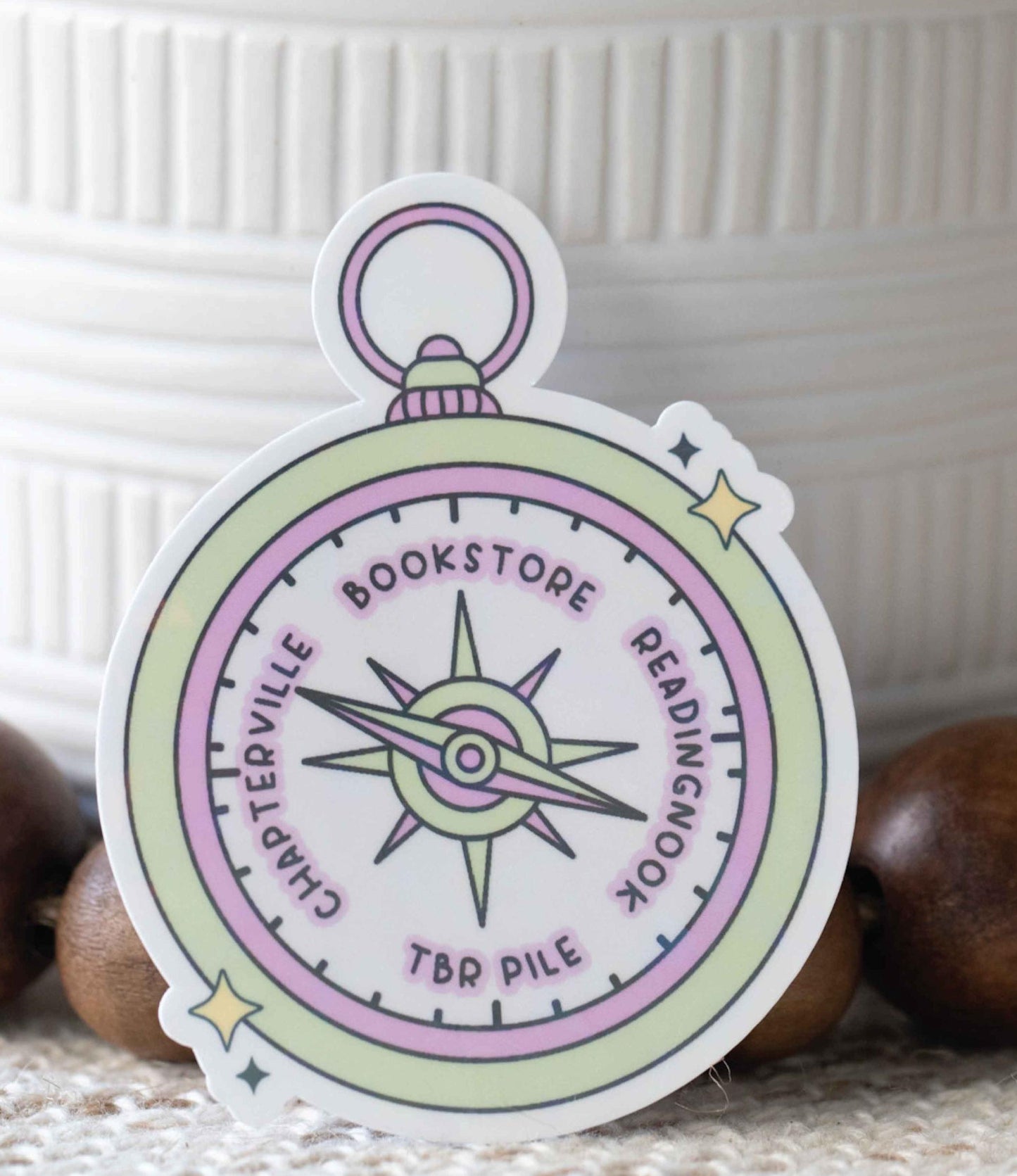 Bookish Compass Holographic Sticker