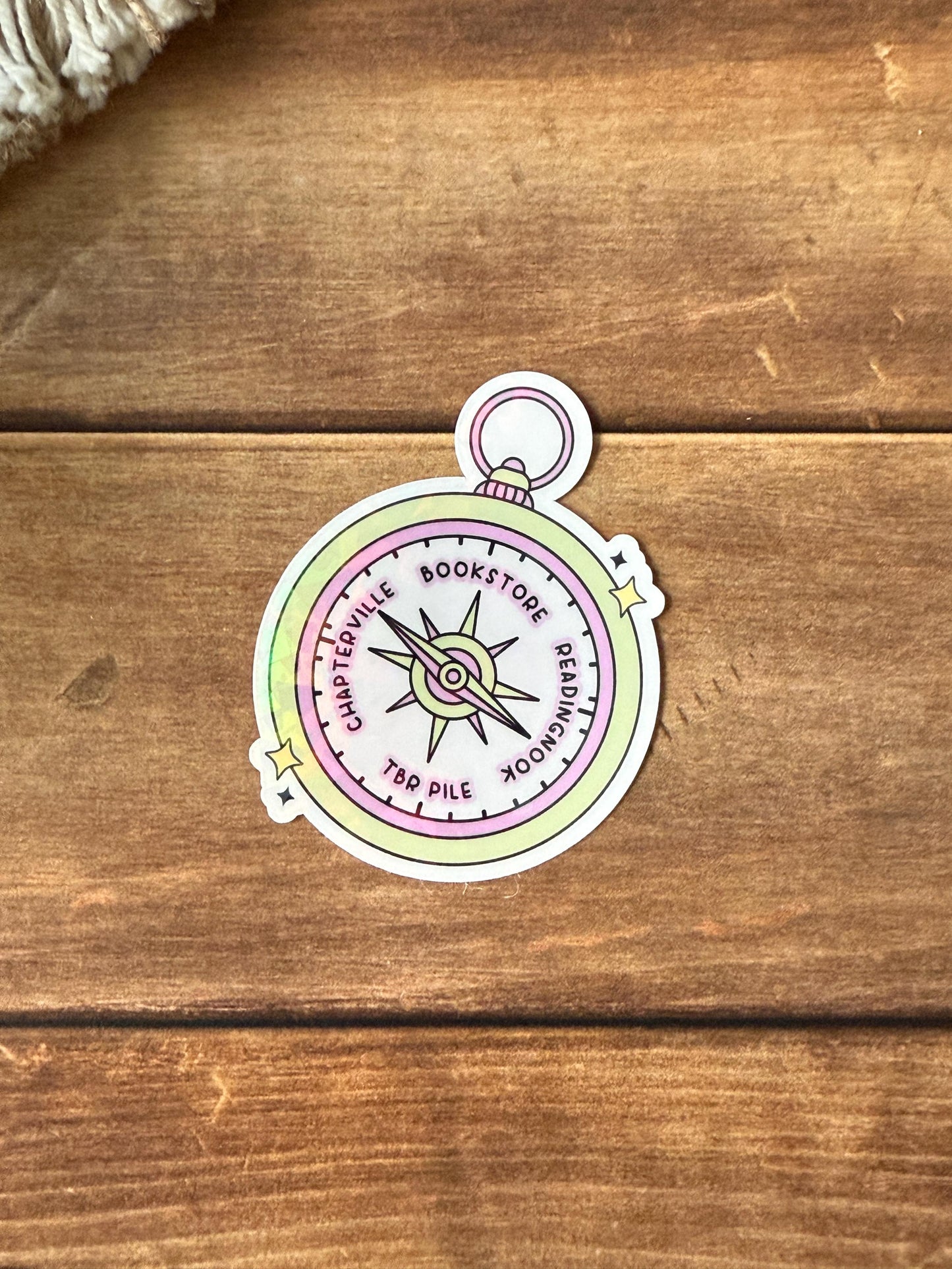 Bookish Compass Holographic Sticker