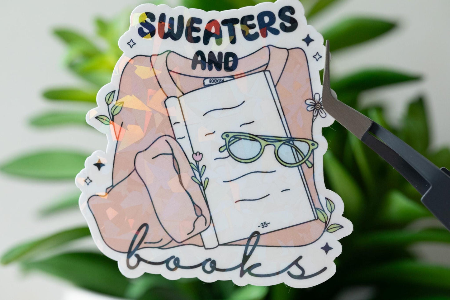 Sweaters and Books Holographic Sticker
