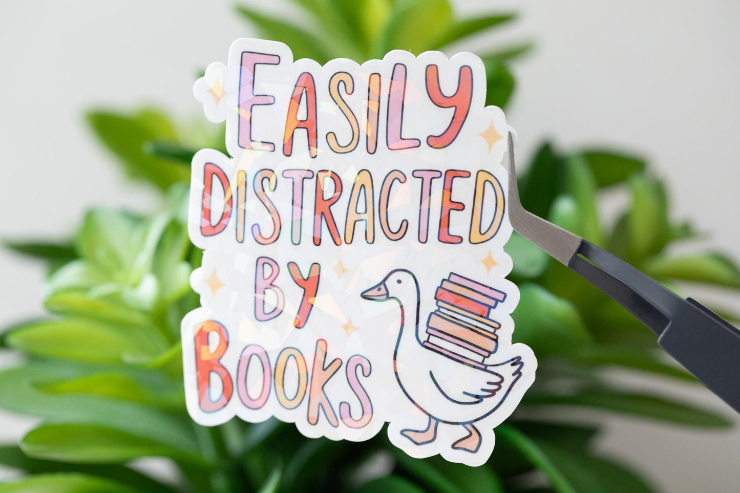 Easily Distracted By Books Holographic Sticker