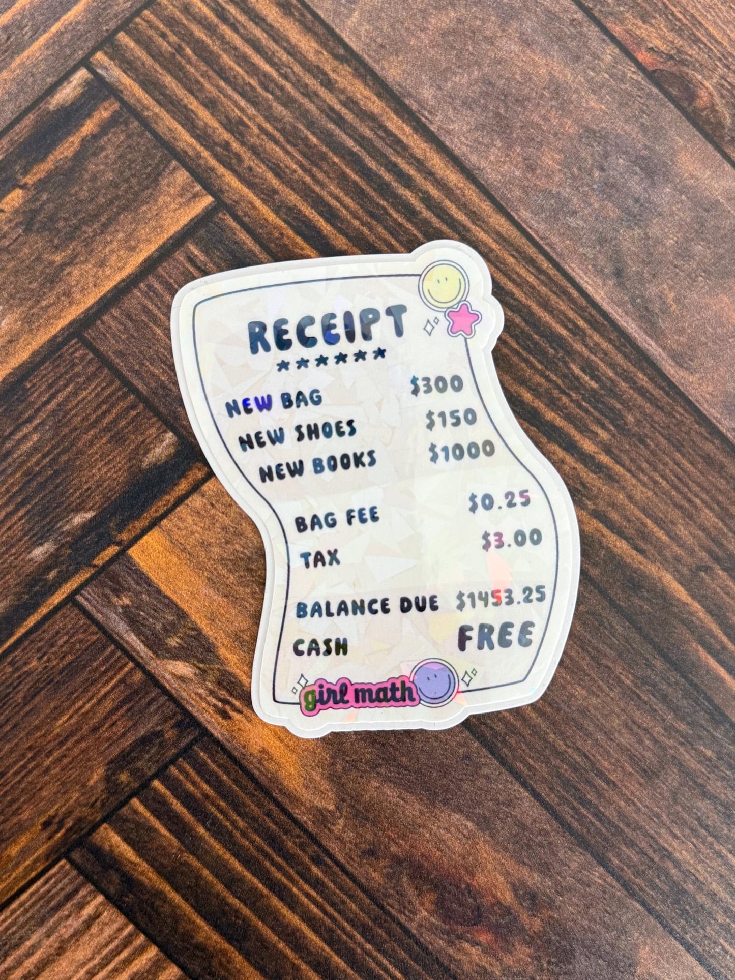 Girl Math Receipt Holographic Sticker