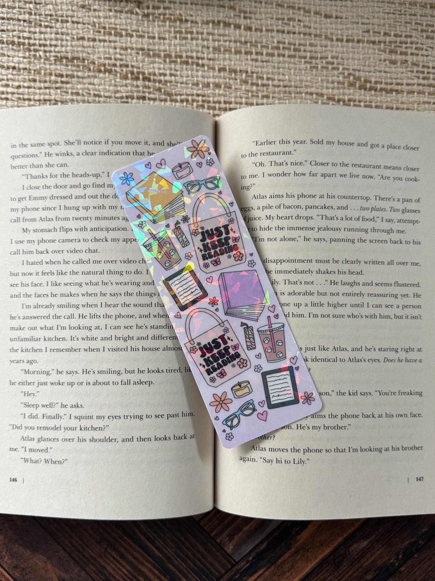 Books and Coffee Bookmarks | Just Keep Reading | Tumbler and Books Holographic Bookmark
