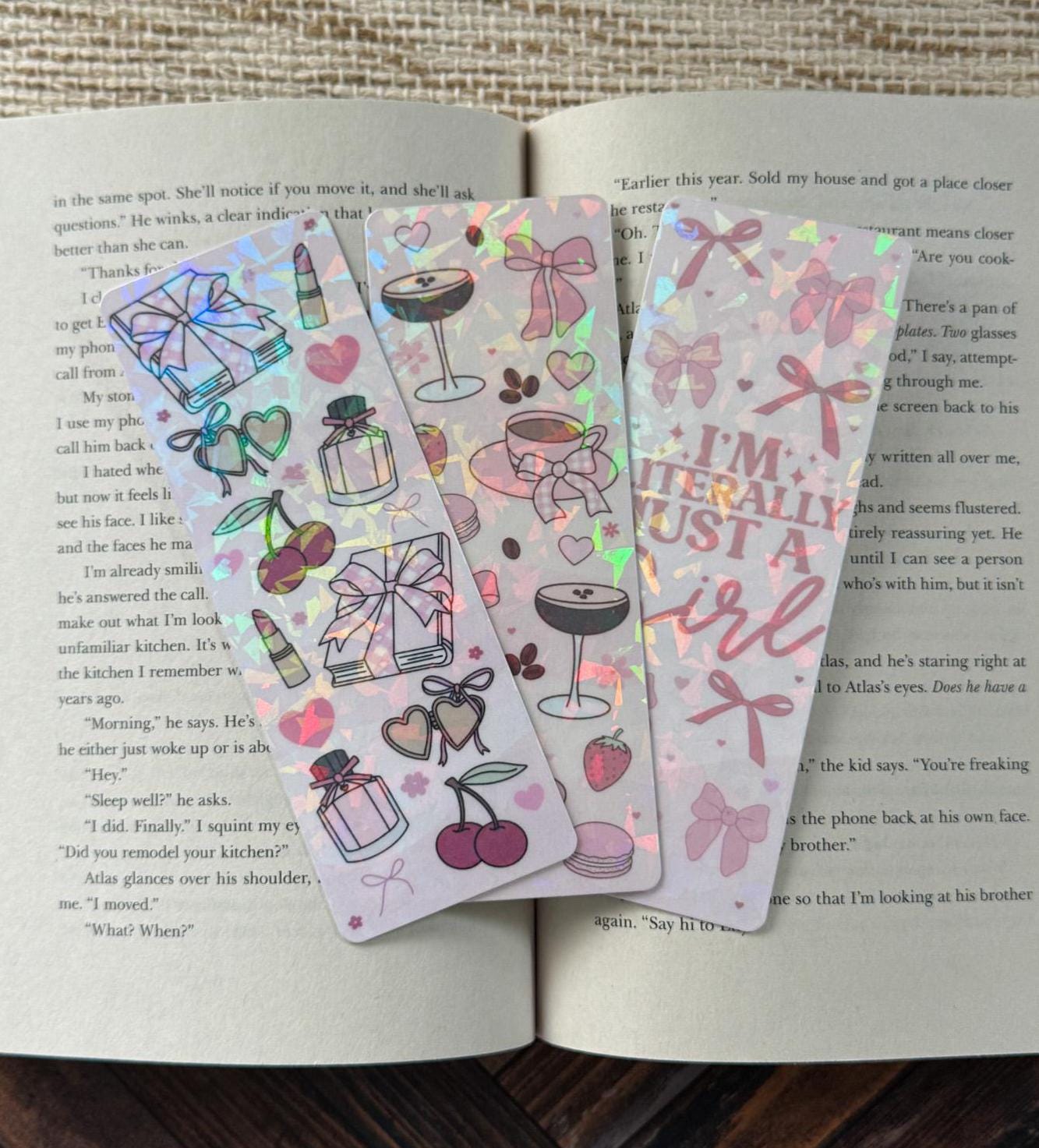 Just a Girl Bookish Bookmarks | Espresso Martini | Perfume Lipstick Holographic Bookmark