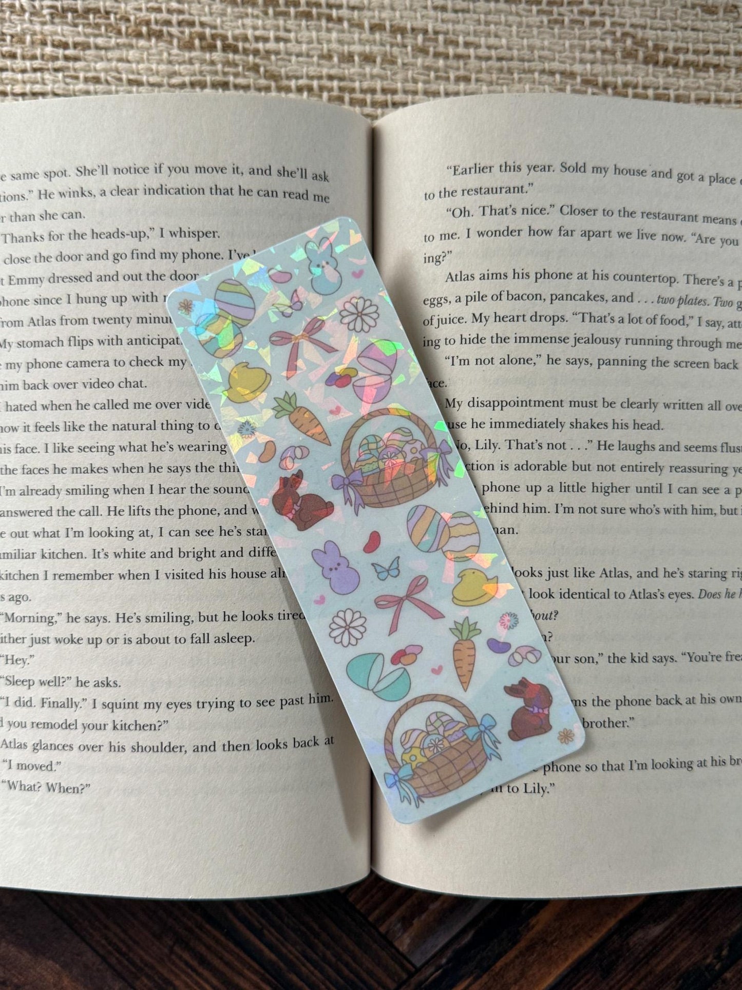 Easter Bookmarks | Hop into Book | Forget Eggs More Books | Bunny Eggs Basket Holographic Bookmark