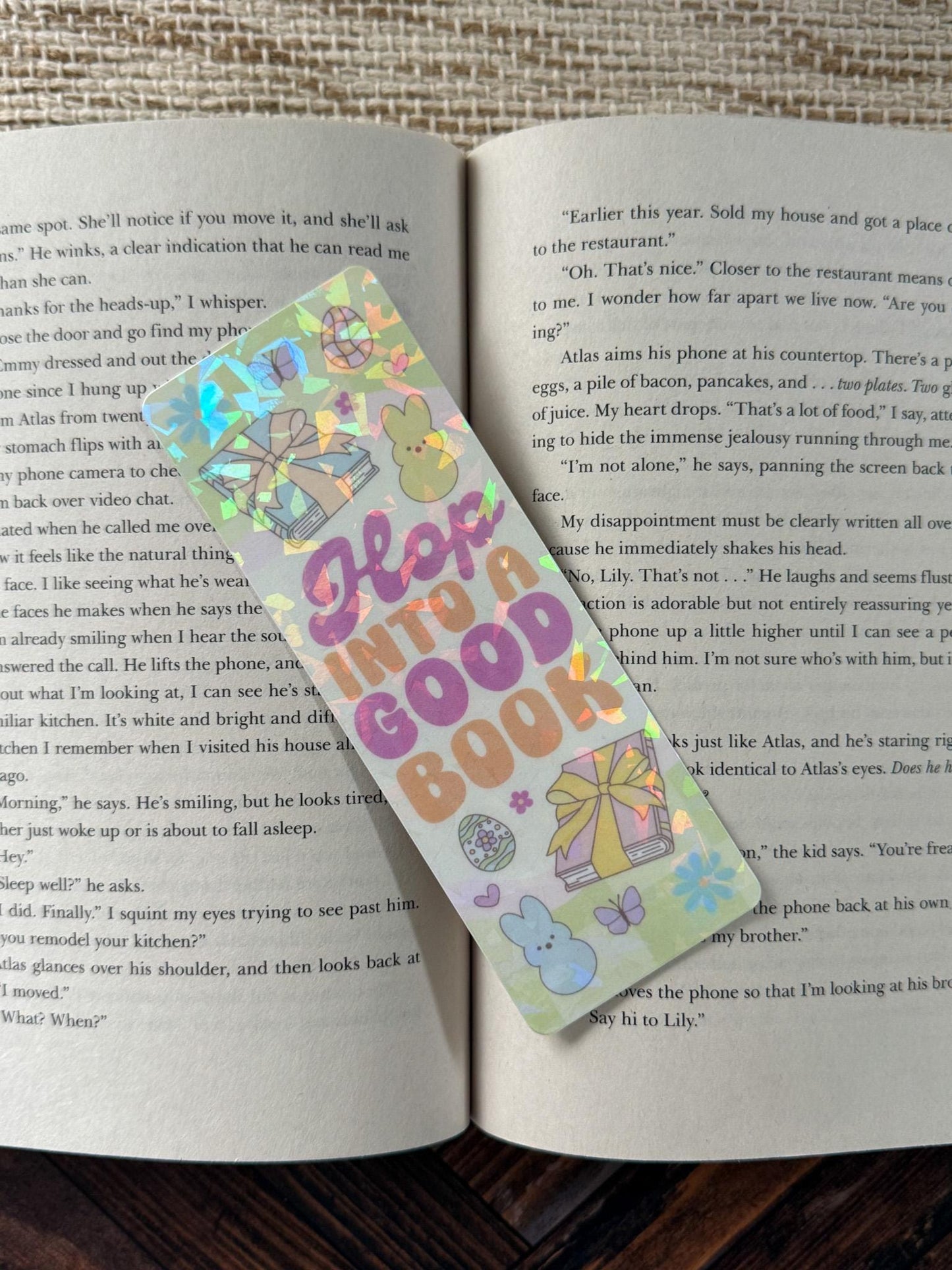 Easter Bookmarks | Hop into Book | Forget Eggs More Books | Bunny Eggs Basket Holographic Bookmark