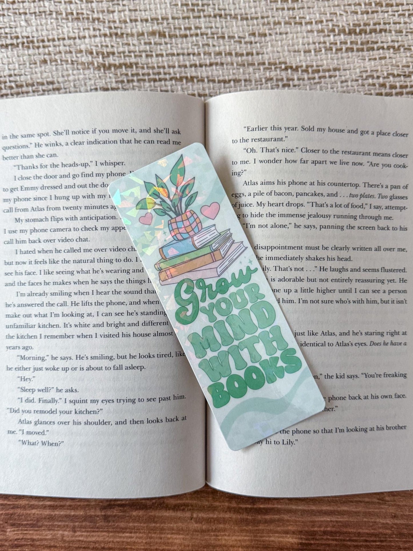 Grow Your Mind | Plants and Books | Plants and Hearts Holographic Bookmark