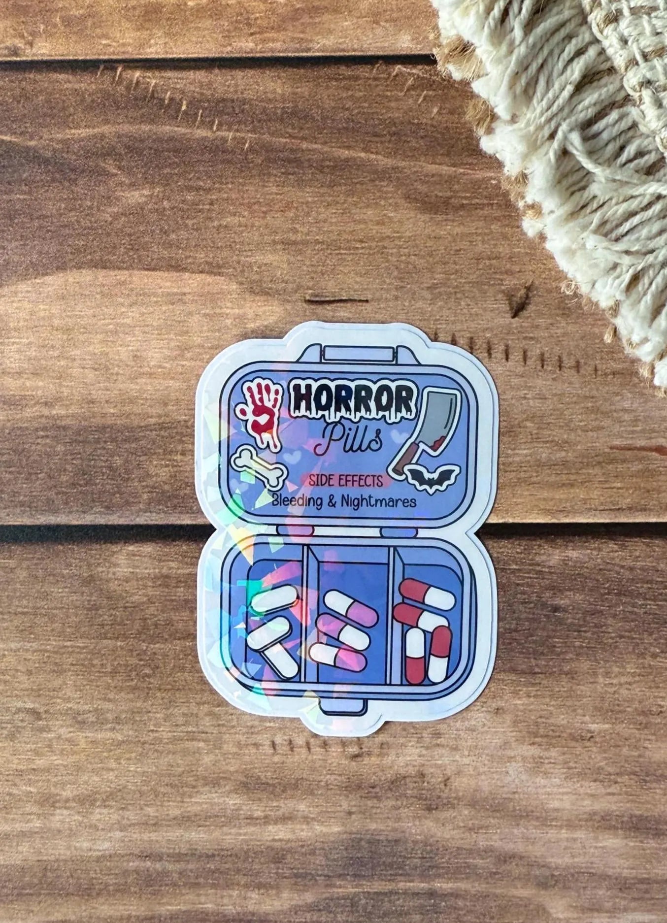 Bookish Pill Box Holographic Sticker