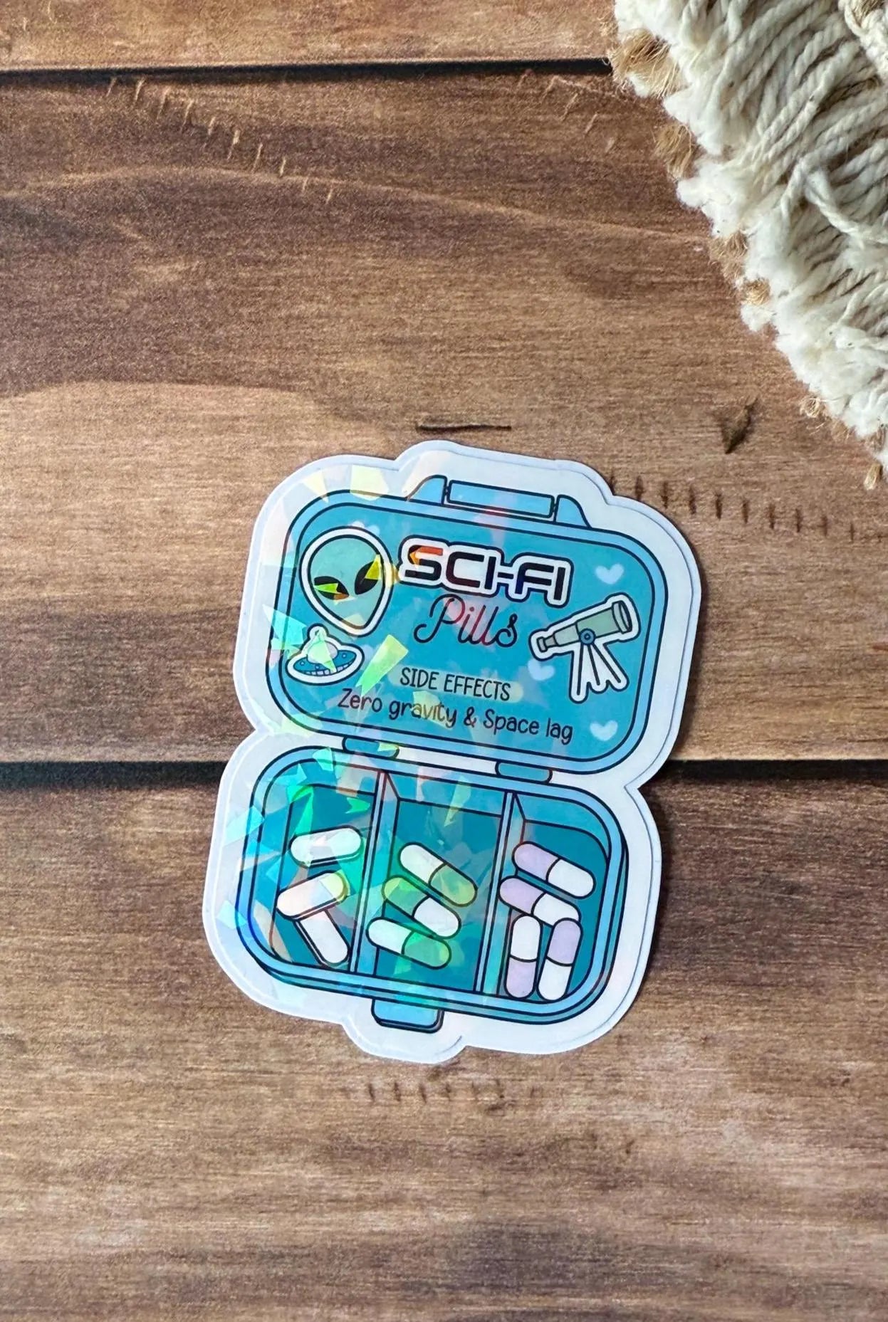 Bookish Pill Box Holographic Sticker