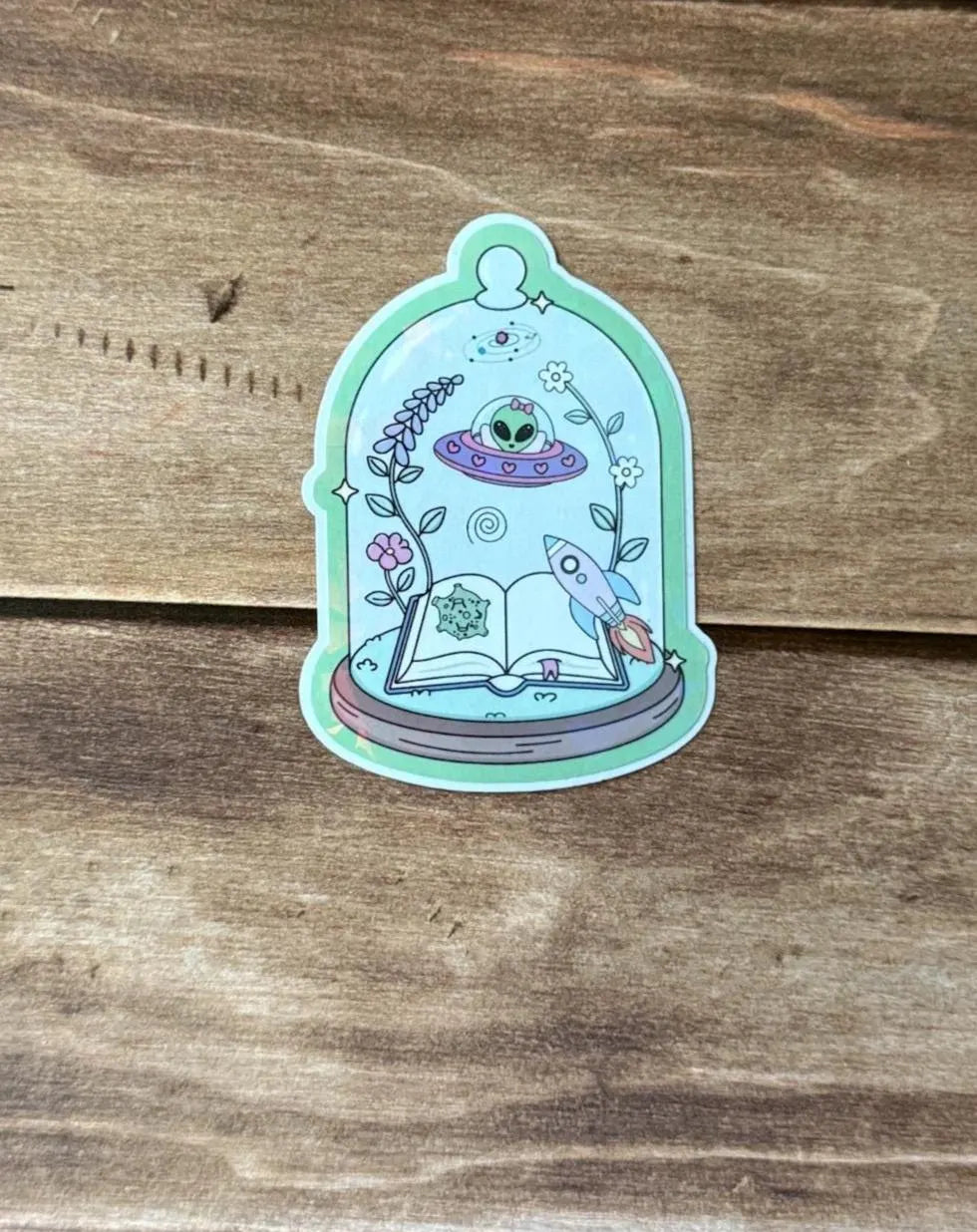 Bookish Glass Dome Holographic Sticker