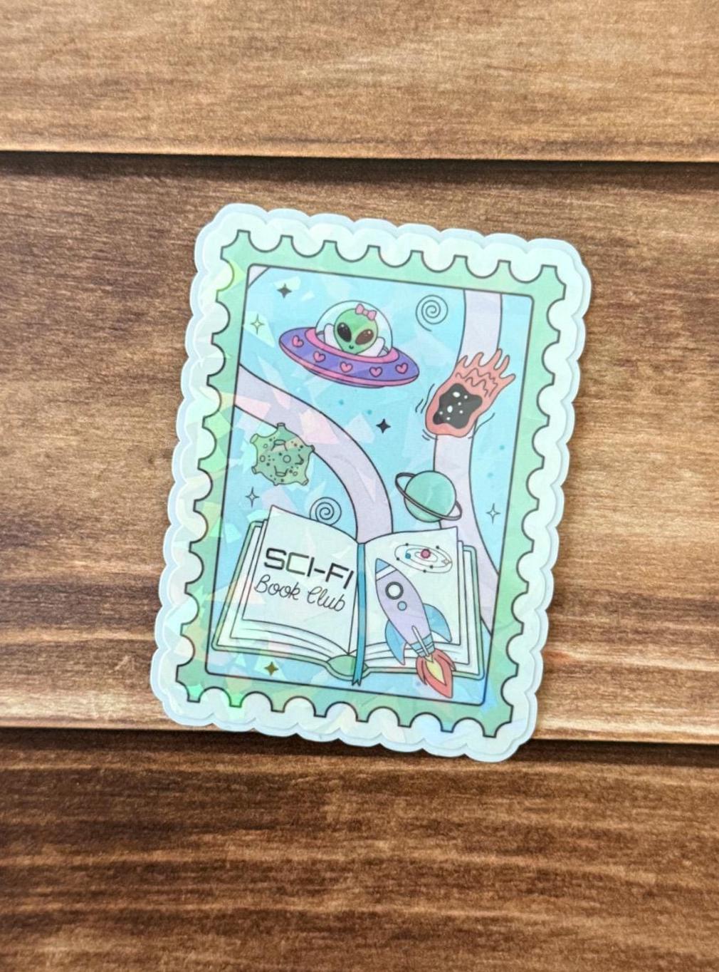 Bookish Stamps Holographic Sticker