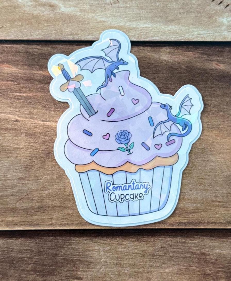 Romance Bookish Cupcake Holographic Sticker