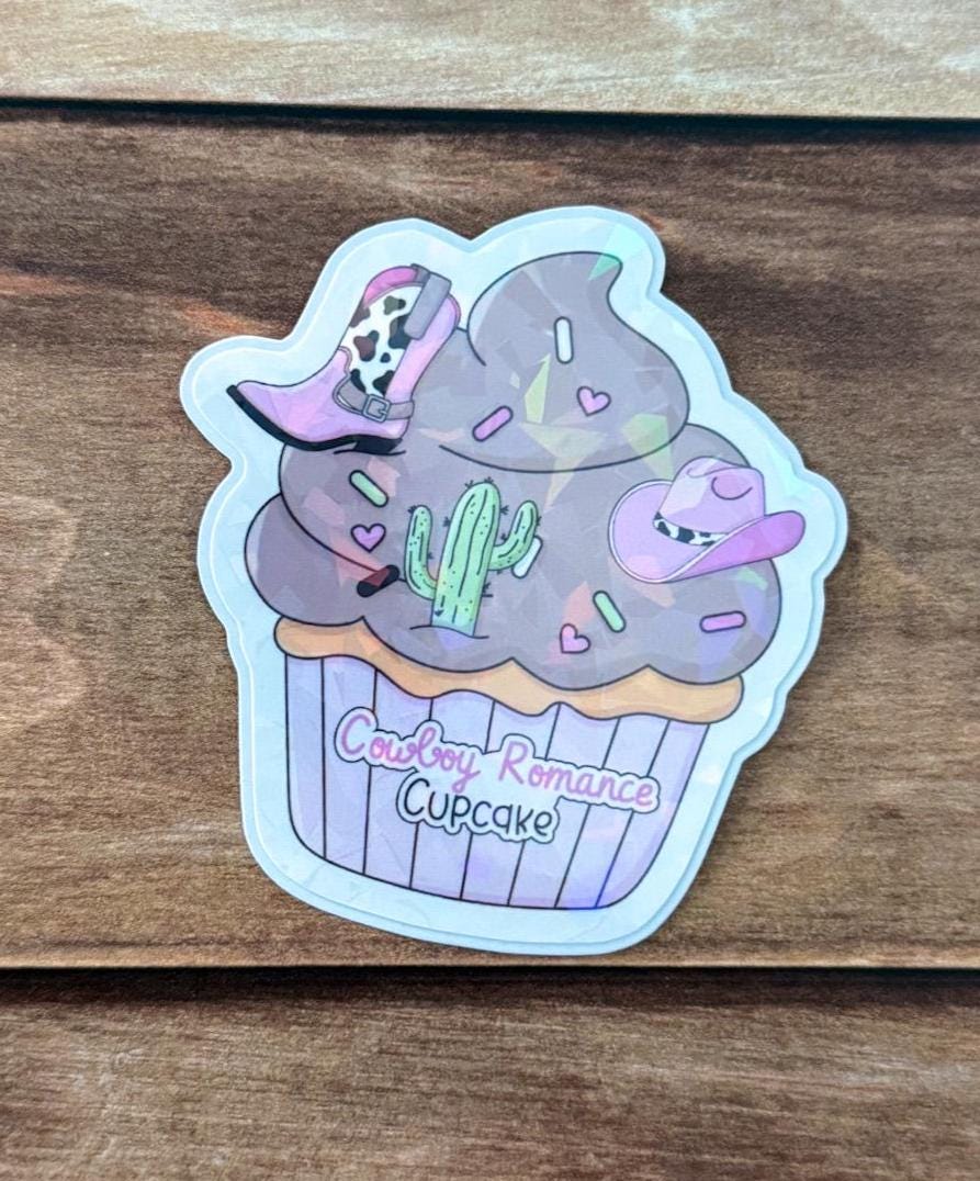 Romance Bookish Cupcake Holographic Sticker