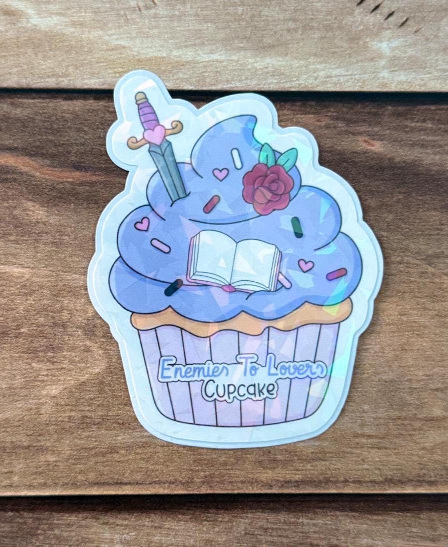 Romance Bookish Cupcake Holographic Sticker