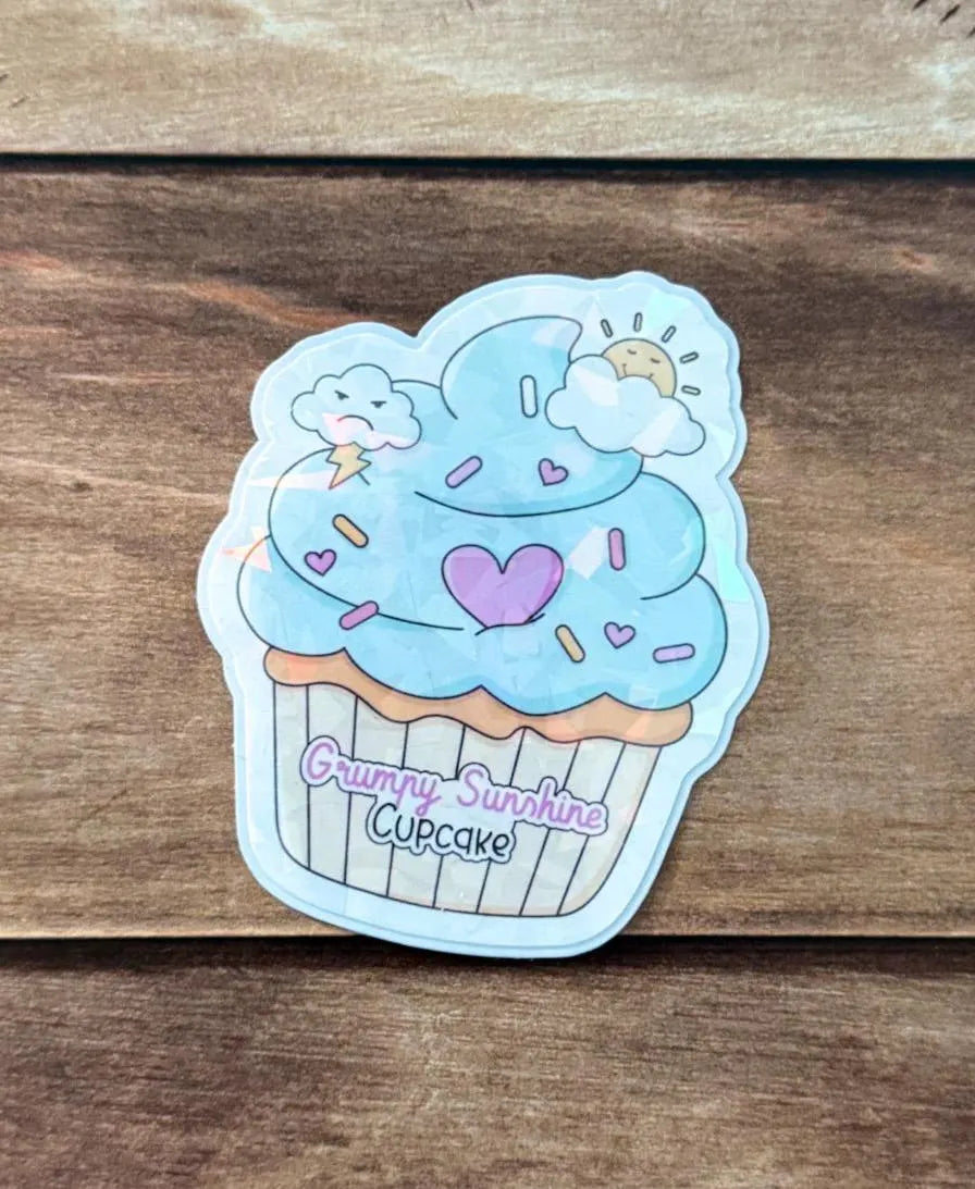 Romance Bookish Cupcake Holographic Sticker