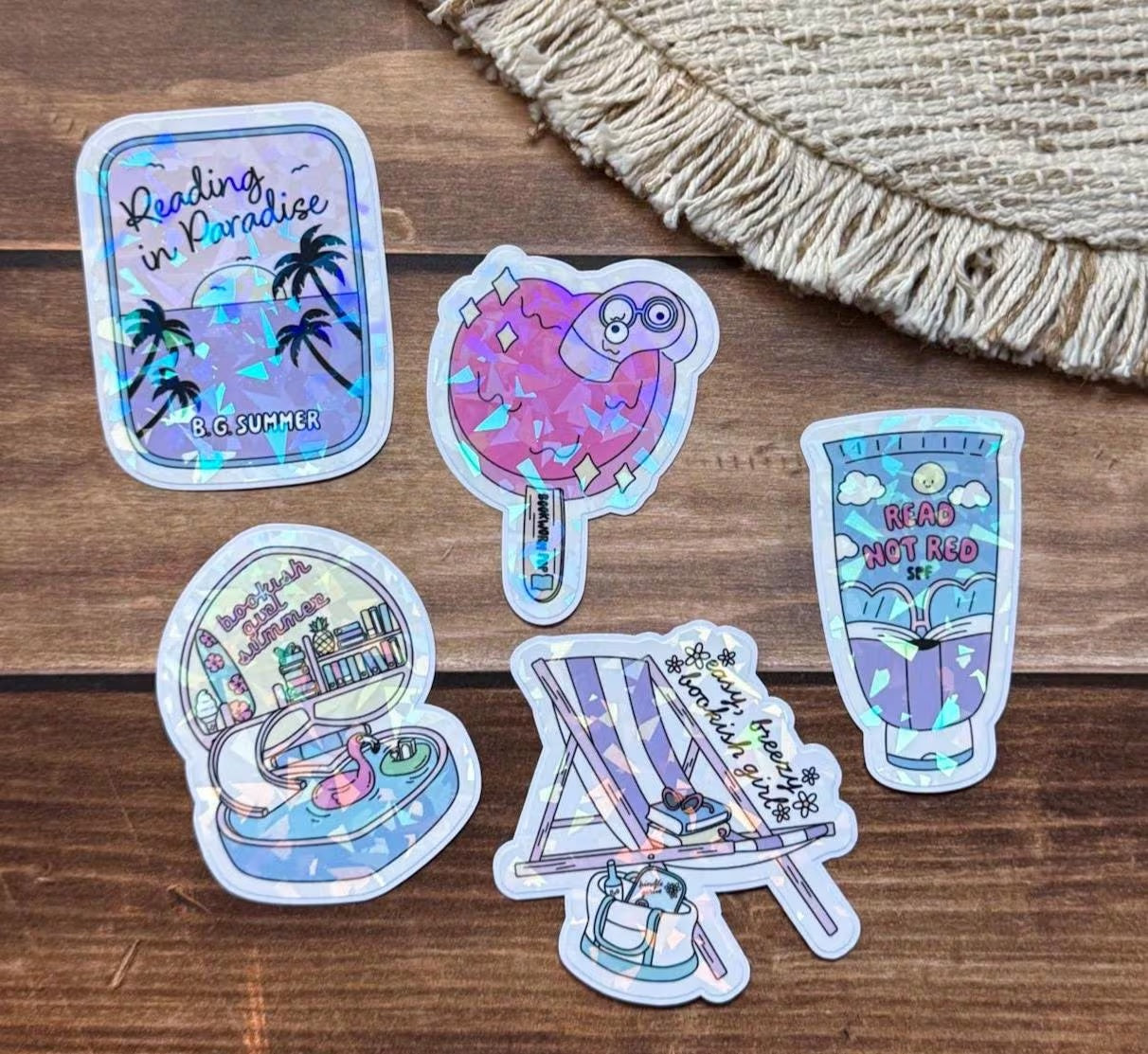 Bookish Girl Summer Holographic Sticker