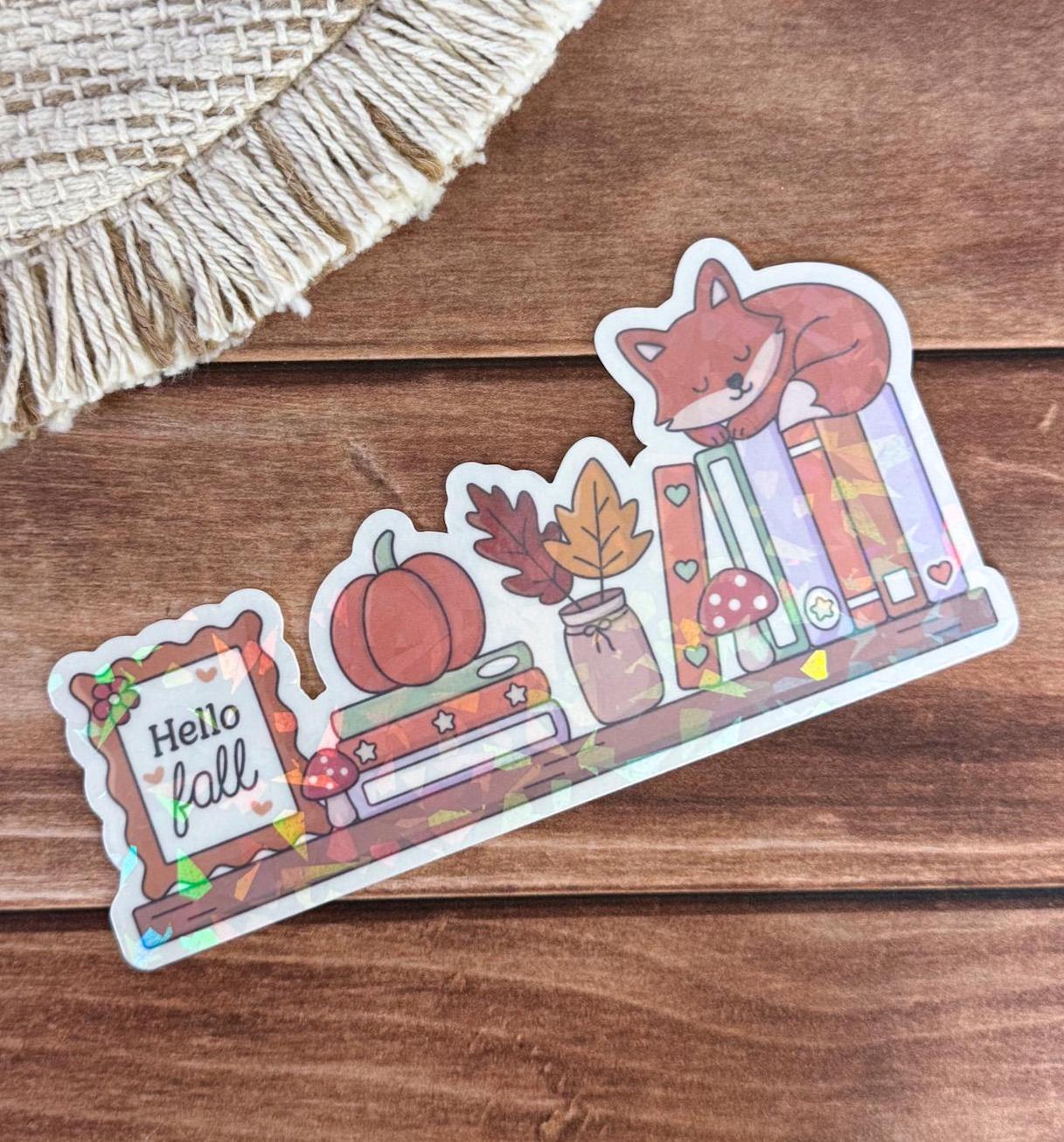 Cozy Fall Bookshelf Holographic Bookmark
