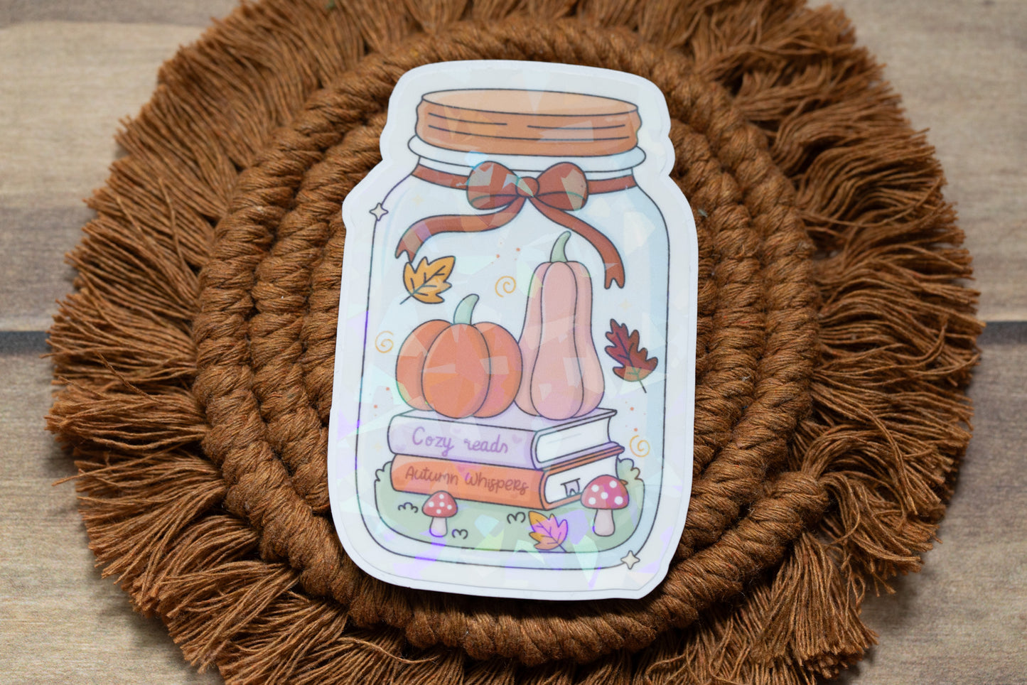 Fall Book Jar Holographic Sticker