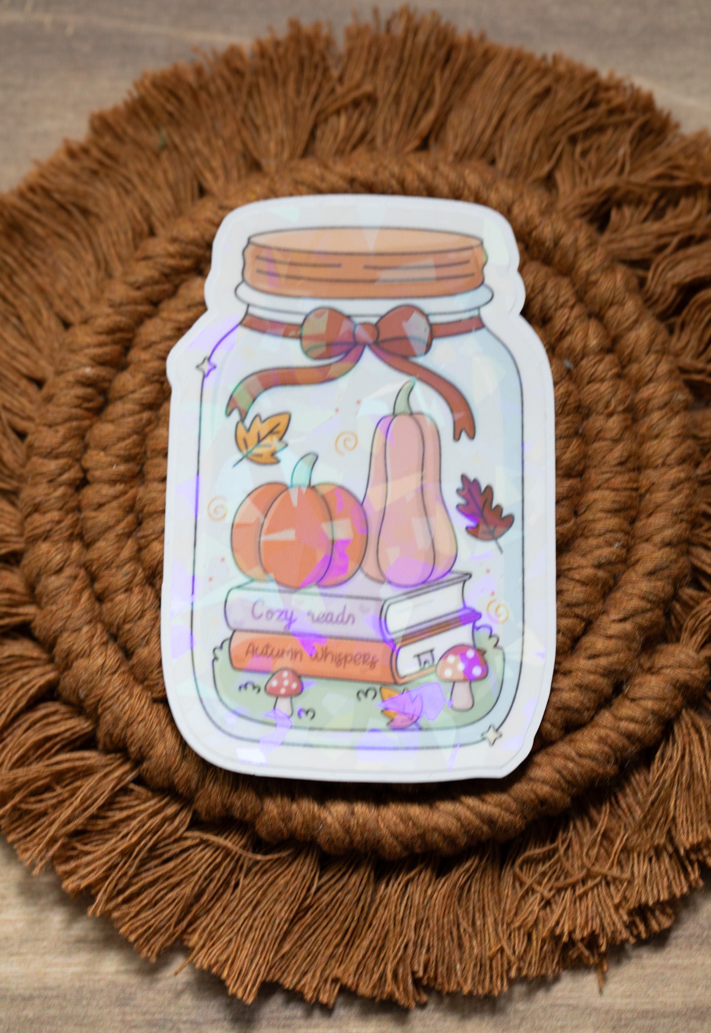 Fall Book Jar Holographic Sticker