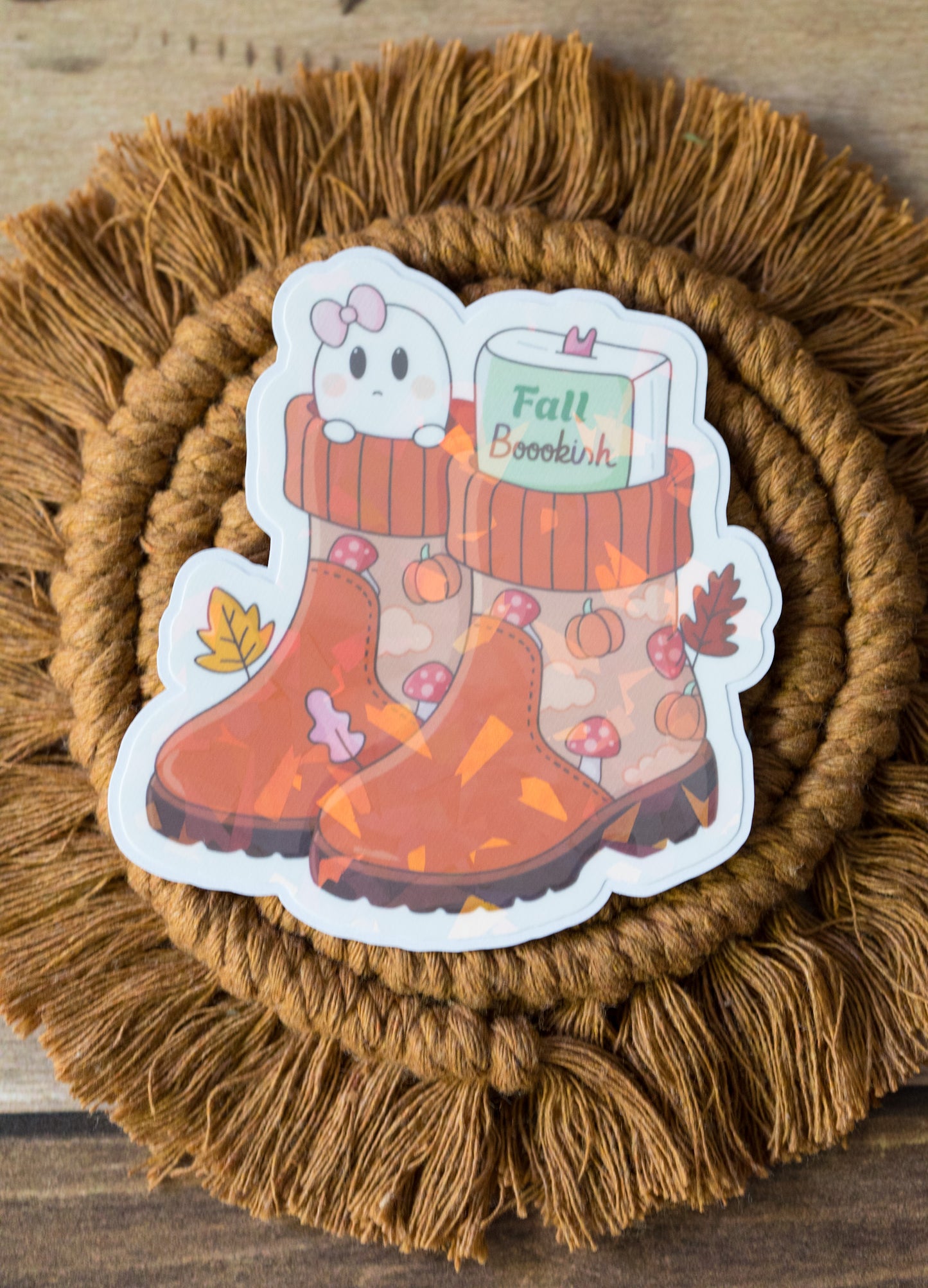 Fall Bookish Boots Holographic Sticker