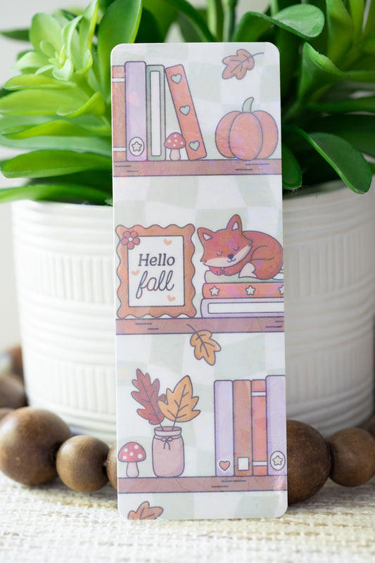 Cozy Fall Bookish Holographic Bookmark