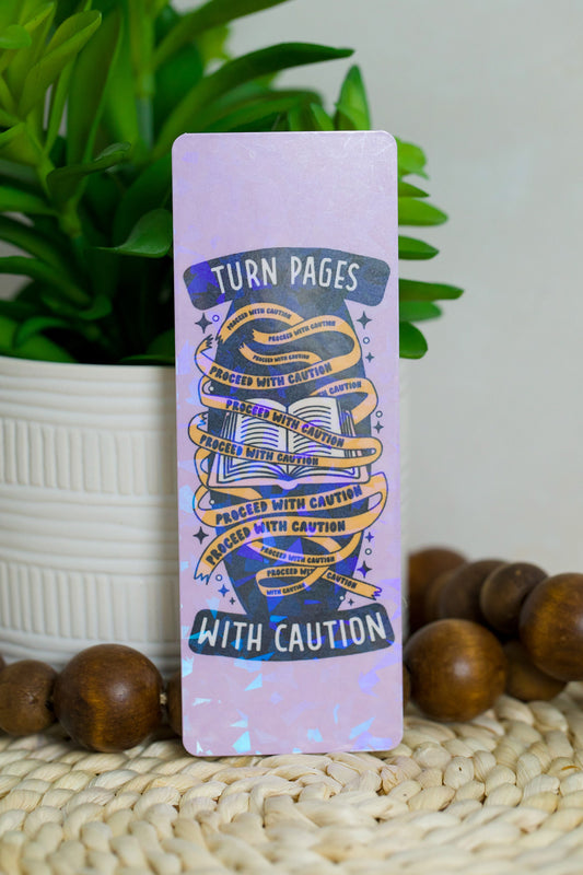 Turn Pages with Caution Holographic Bookmark