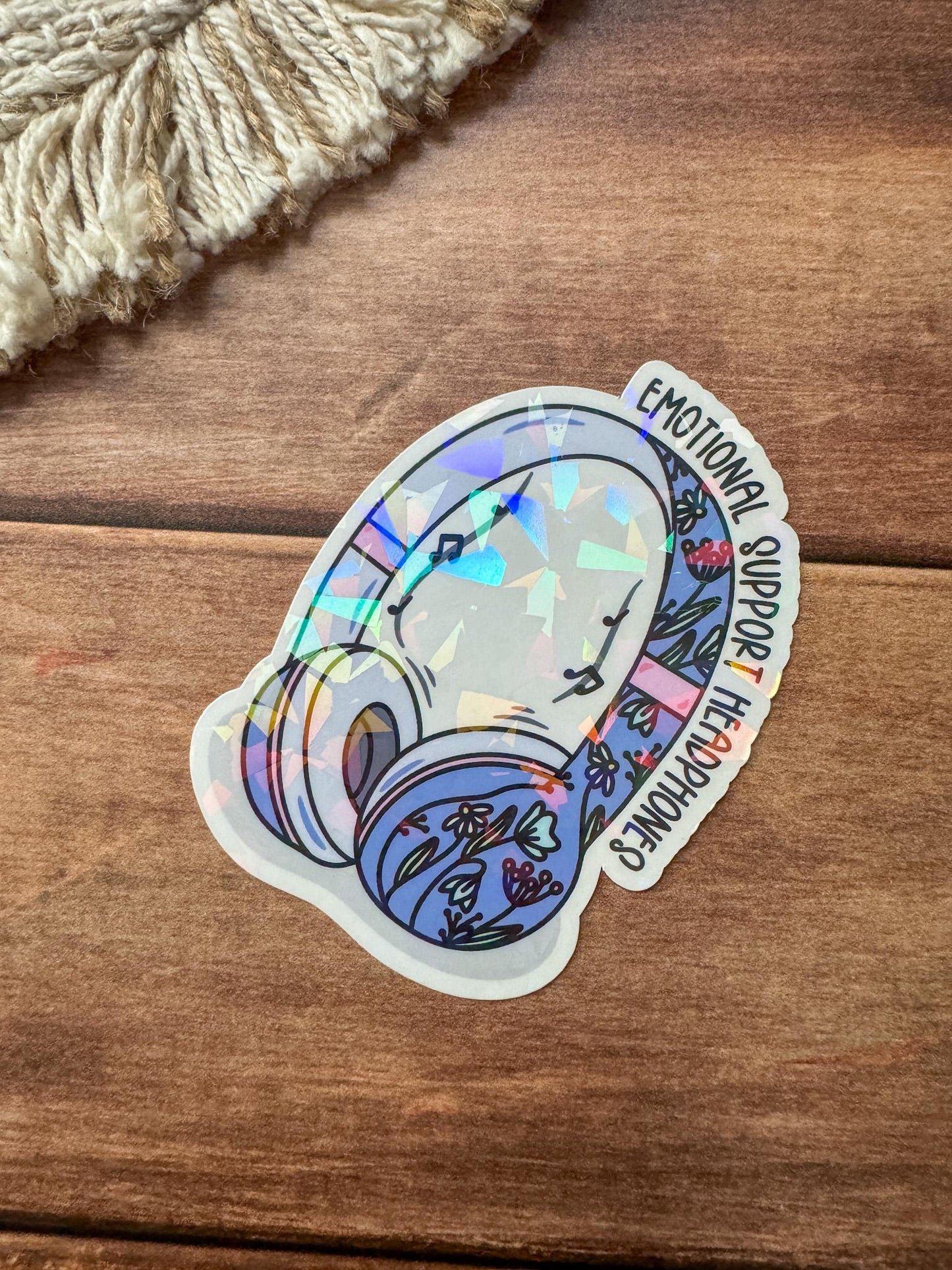 Emotional Support Headphones Holographic Sticker
