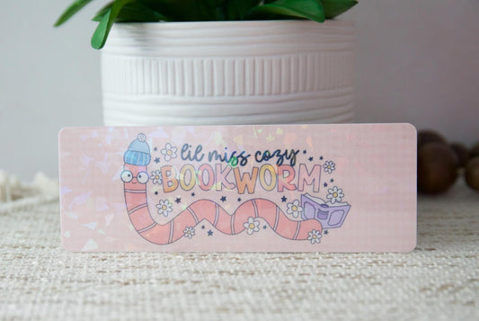 Lil Miss Cozy Bookworm Holographic Bookmark