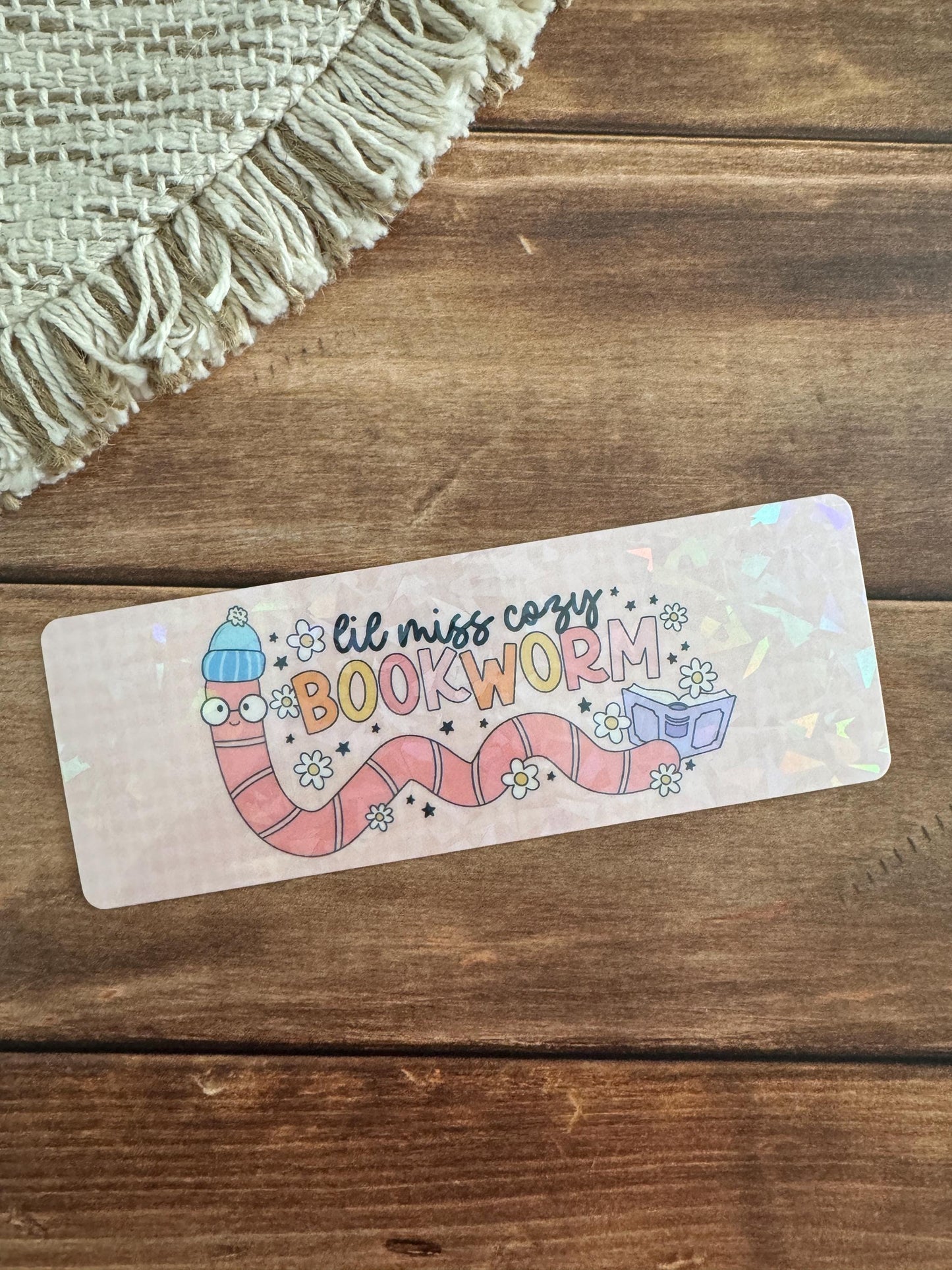 Lil Miss Cozy Bookworm Holographic Bookmark