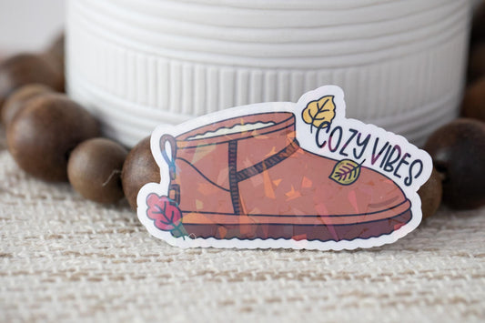 Cozy Vibes Mini Boot Holographic Sticker