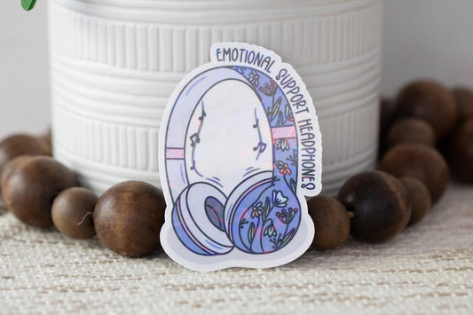 Emotional Support Headphones Holographic Sticker
