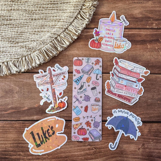 Cozy Bookmark | Luke's | In Omnia Paratus | Fall Book Stack | Smells Like A Rewatch |