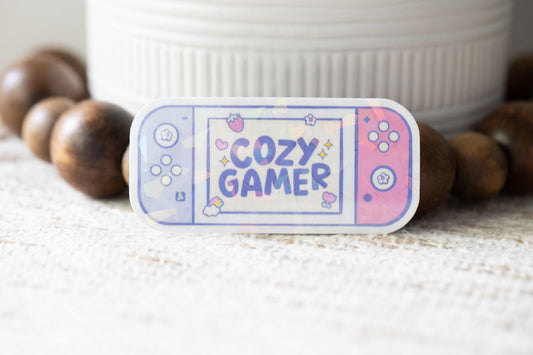 Cozy Gamer Holographic Sticker