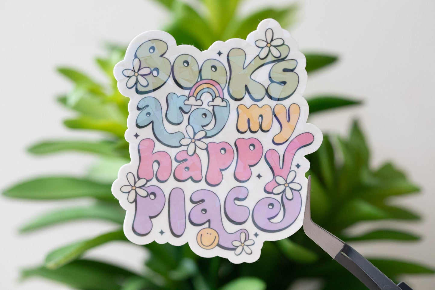 Books Are My Happy Place Holographic Sticker