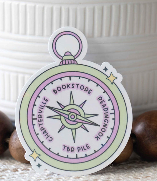 Bookish Compass Holographic Sticker