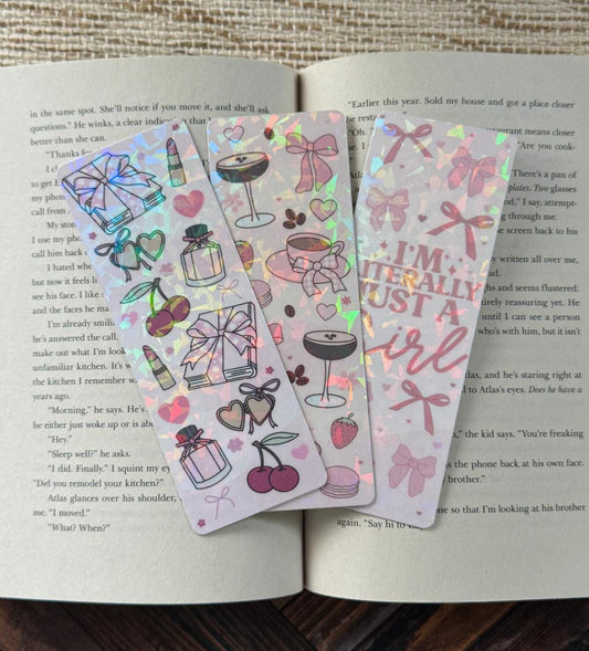 Just a Girl Bookish Bookmarks  | Espresso Martini | Perfume Lipstick Holographic Bookmark