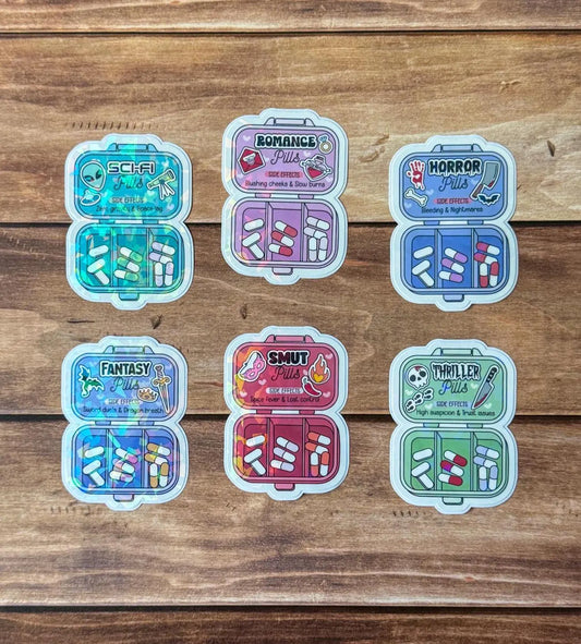 Bookish Pill Box Holographic Sticker