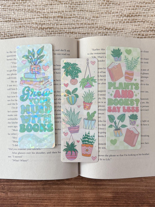 Grow Your Mind | Plants and Books | Plants and Hearts Holographic Bookmark