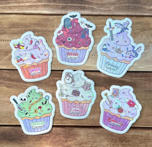 Bookish Cupcake Holographic Sticker