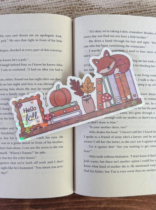 Cozy Fall Bookshelf Holographic Bookmark